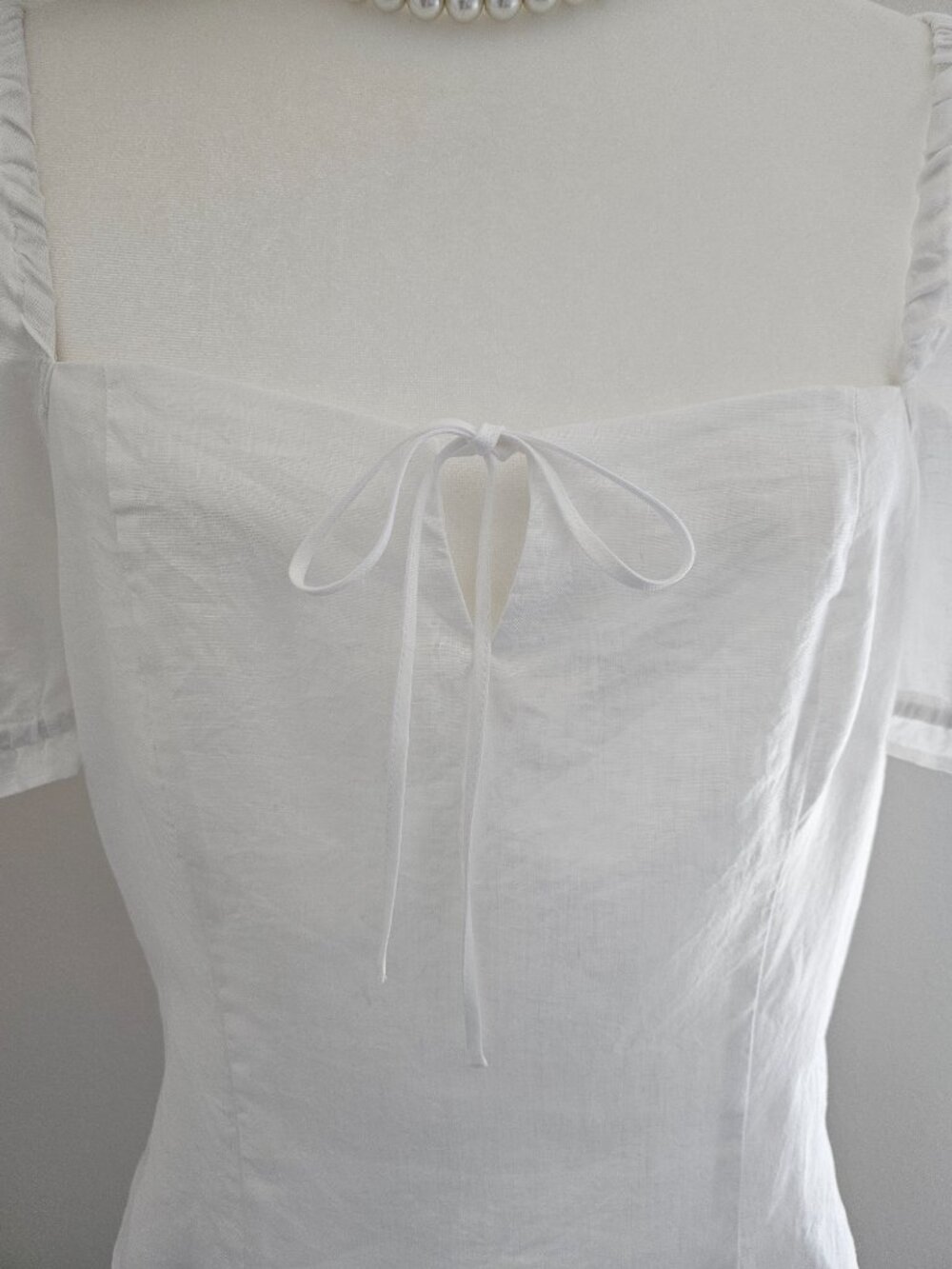 H&M White Linen Blend Smocked Peasant Top - Size L - Picture 5 of 12